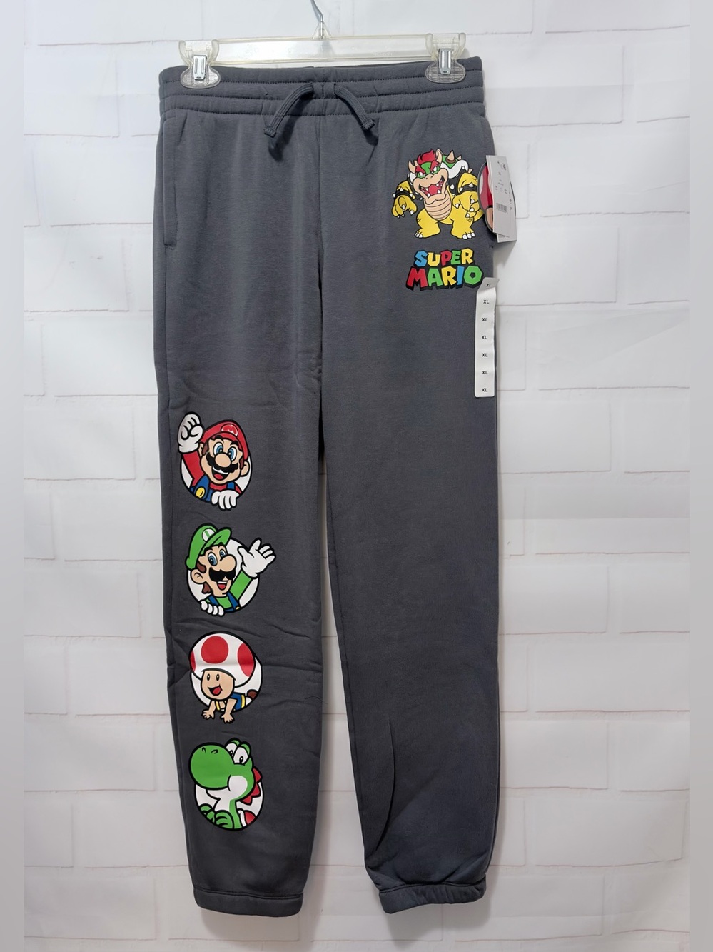 Nintendo Boys' Super Mario and Luigi Fleece Jogger Pants, Charcoal Gray Size XL